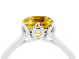 White gold Cushion Cut Yellow Sapphire Solitaire Ring with Flower Prong Setting and Classic Band_28