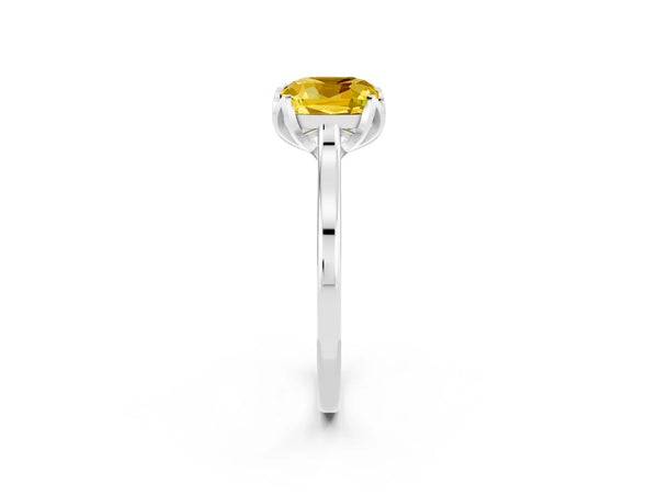 White gold Cushion Cut Yellow Sapphire Solitaire Ring with Flower Prong Setting and Classic Band