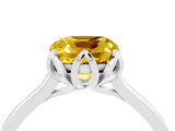 White gold Cushion Cut Yellow Sapphire Solitaire Ring with Flower Prong Setting and Classic Band_65