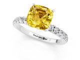White gold Cushion Cut Yellow Sapphire Solitaire Ring with Pavé Accents and Four-Prong Setting_25