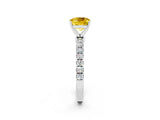 White gold Cushion Cut Yellow Sapphire Solitaire Ring with Pavé Accents and Four-Prong Setting_26