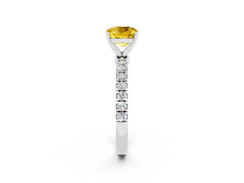 White gold Cushion Cut Yellow Sapphire Solitaire Ring with Pavé Accents and Four-Prong Setting_26