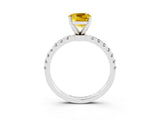 White gold Cushion Cut Yellow Sapphire Solitaire Ring with Pavé Accents and Four-Prong Setting_27