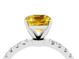 White gold Cushion Cut Yellow Sapphire Solitaire Ring with Pavé Accents and Four-Prong Setting_28