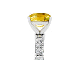 White gold Cushion Cut Yellow Sapphire Solitaire Ring with Pavé Accents and Four-Prong Setting_29