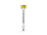 White gold Cushion Cut Yellow Sapphire Solitaire Ring with Pavé Band and Four-Prong Setting_62