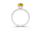 White gold Cushion Cut Yellow Sapphire Solitaire Ring with Pavé Band and Four-Prong Setting_63