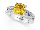 White gold Cushion Cut Yellow Sapphire Solitaire Ring with Pavé and Channel Set Band_25