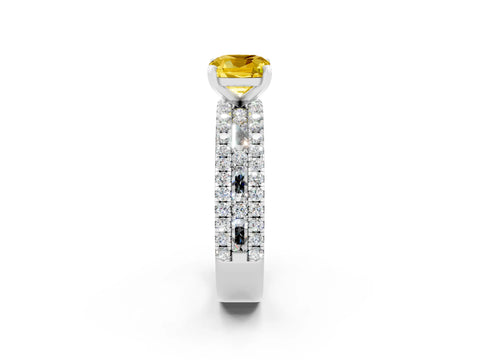 White gold Cushion Cut Yellow Sapphire Solitaire Ring with Pavé and Channel Set Band_26