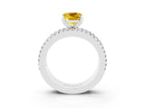 White gold Cushion Cut Yellow Sapphire Solitaire Ring with Pavé and Channel Set Band_27