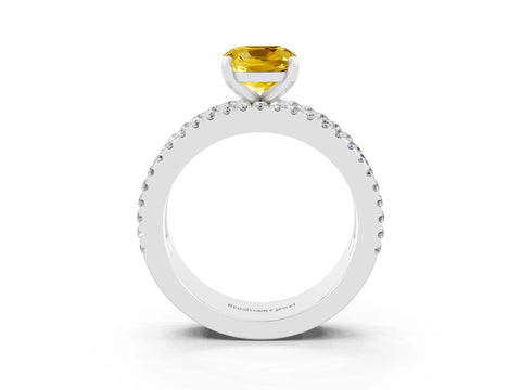 White gold Cushion Cut Yellow Sapphire Solitaire Ring with Pavé and Channel Set Band_27