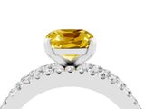 White gold Cushion Cut Yellow Sapphire Solitaire Ring with Pavé and Channel Set Band_28
