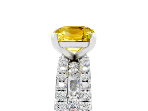 White gold Cushion Cut Yellow Sapphire Solitaire Ring with Pavé and Channel Set Band_29