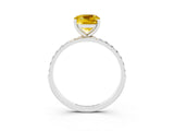 White gold Cushion Cut Yellow Sapphire Solitaire Ring with Pave Band and Four Prong Setting_51
