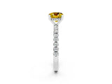 White gold Cushion Cut Yellow Sapphire Solitaire Ring with Round  Pavé Band and Four-Prong Setting_62