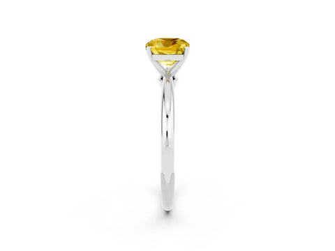 White gold Cushion Cut Yellow Sapphire Solitaire Ring with Six-Prong Setting and Classic Band_14