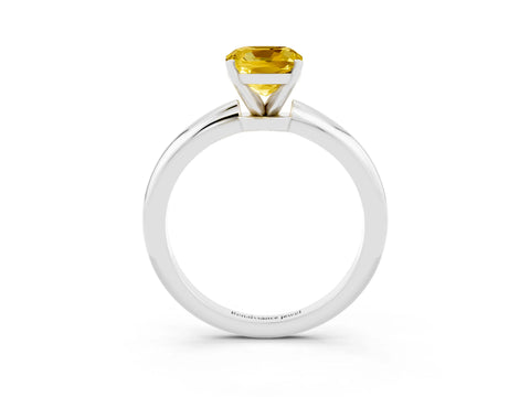 White gold Cushion Cut Yellow Sapphire Solitaire Ring with Six-Prong Setting and Classic Band_3