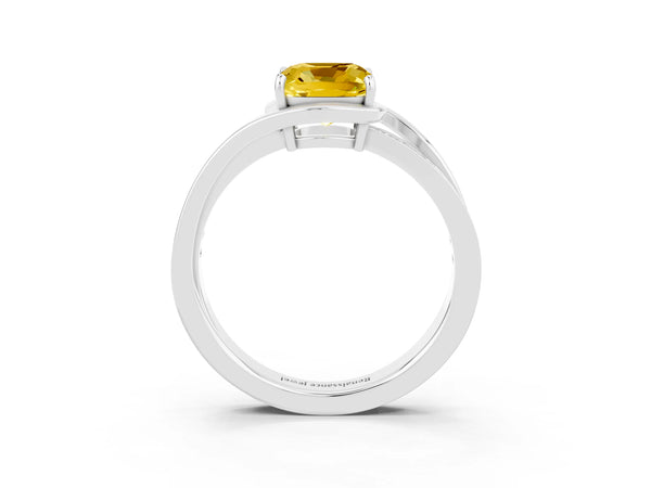 Platinum Cushion Cut Yellow Sapphire Solitaire Ring with Split Shank and Prong Setting