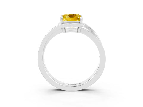 White gold Cushion Cut Yellow Sapphire Solitaire Ring with Split Shank and Prong Setting_3
