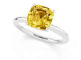 White gold Cushion Cut Yellow Sapphire Solitaire Ring with Thin Band and Four-Prong Setting_25