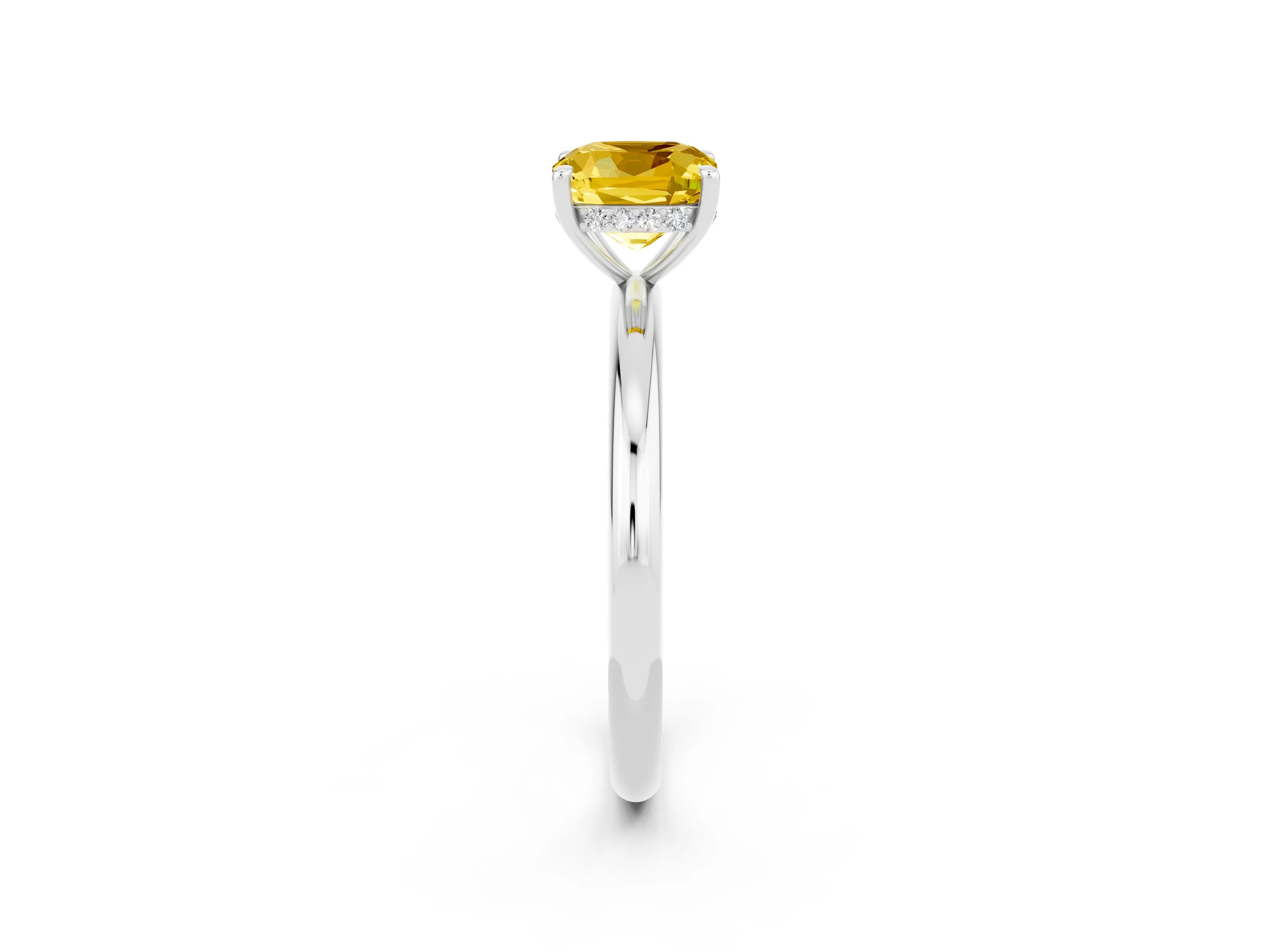White gold Cushion Cut Yellow Sapphire Solitaire Ring with Thin Band and Four-Prong Setting_26
