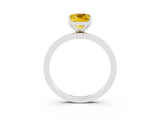 White gold Cushion Cut Yellow Sapphire Solitaire Ring with Thin Band and Prong Setting_15