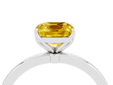 White gold Cushion Cut Yellow Sapphire Solitaire Ring with Thin Band and Prong Setting_16