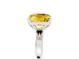 White gold Cushion Cut Yellow Sapphire Solitaire Ring with Thin Band and Prong Setting_17