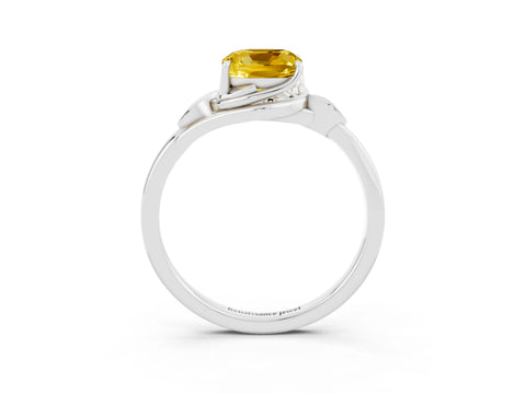 White gold Cushion Cut Yellow Sapphire Solitaire Ring with Twist Band and Four-Prong Setting_15