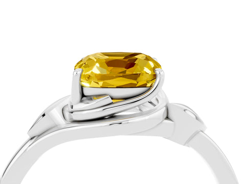 White gold Cushion Cut Yellow Sapphire Solitaire Ring with Twist Band and Four-Prong Setting_16