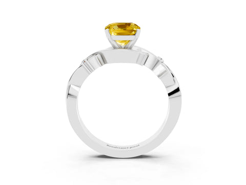 White gold Cushion Cut Yellow Sapphire Solitaire Ring with Twisted Band and Prong Setting_3