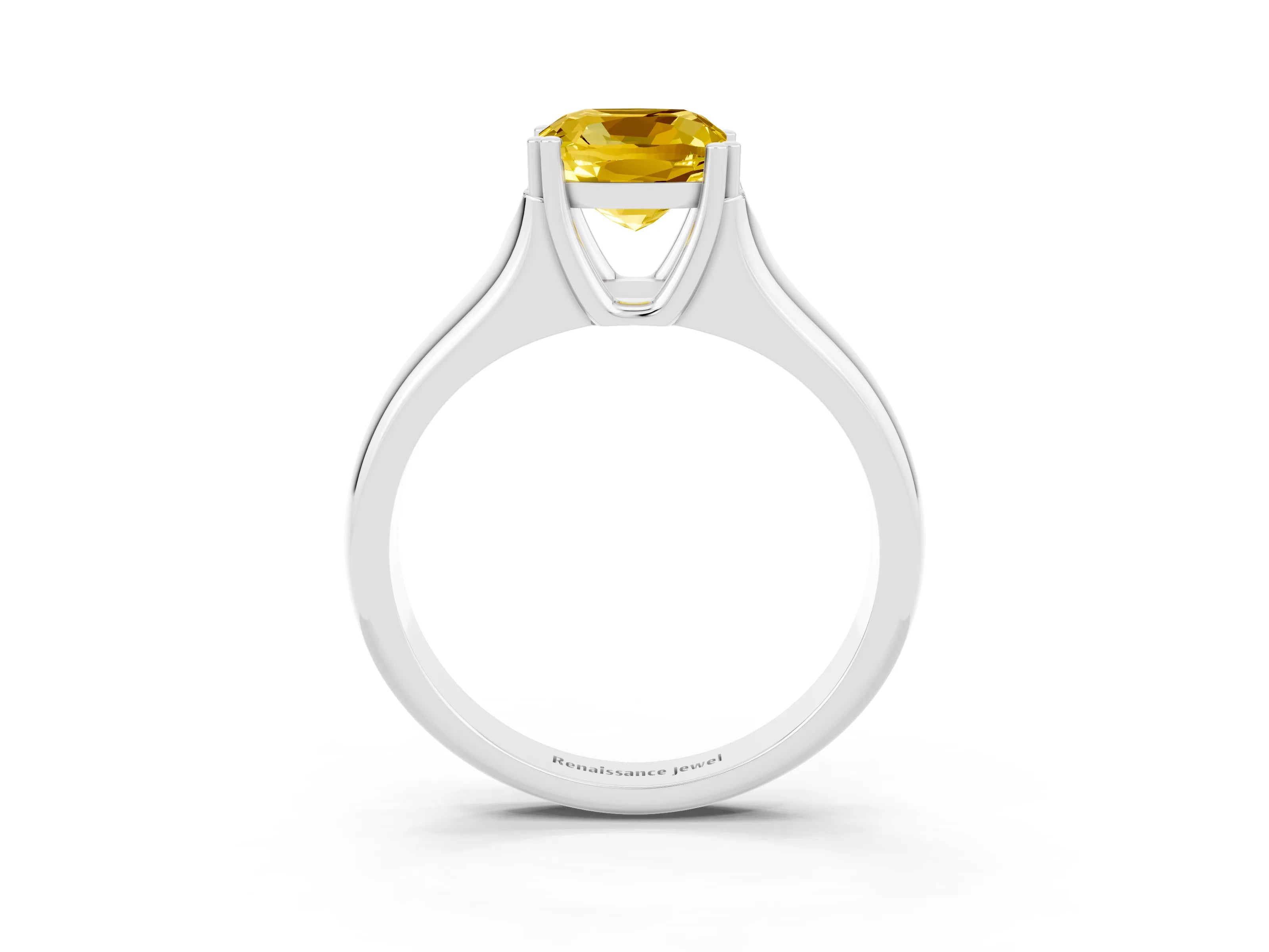 White gold Cushion Cut Yellow Sapphire Solitaire Ring with Wide Band and Prong Setting_27