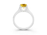 White gold Cushion Cut Yellow Sapphire Solitaire Ring with Wide Band and Prong Setting_27