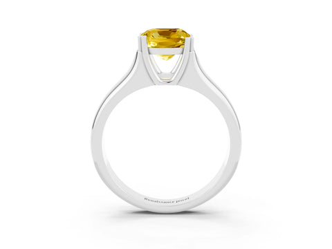 White gold Cushion Cut Yellow Sapphire Solitaire Ring with Wide Band and Prong Setting_27