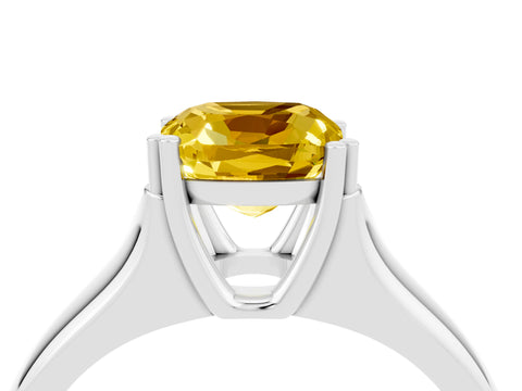White gold Cushion Cut Yellow Sapphire Solitaire Ring with Wide Band and Prong Setting_28