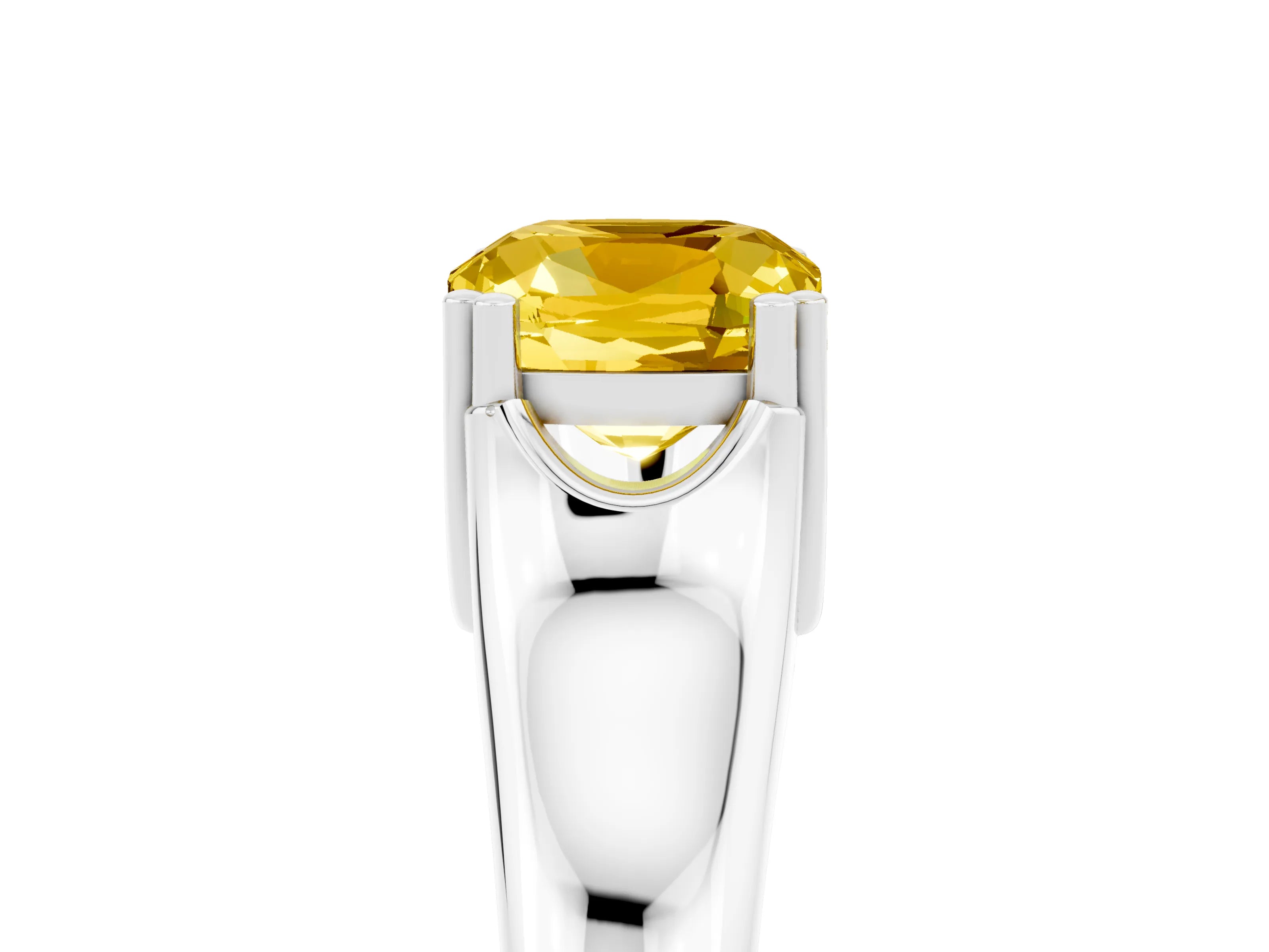 White gold Cushion Cut Yellow Sapphire Solitaire Ring with Wide Band and Prong Setting_29