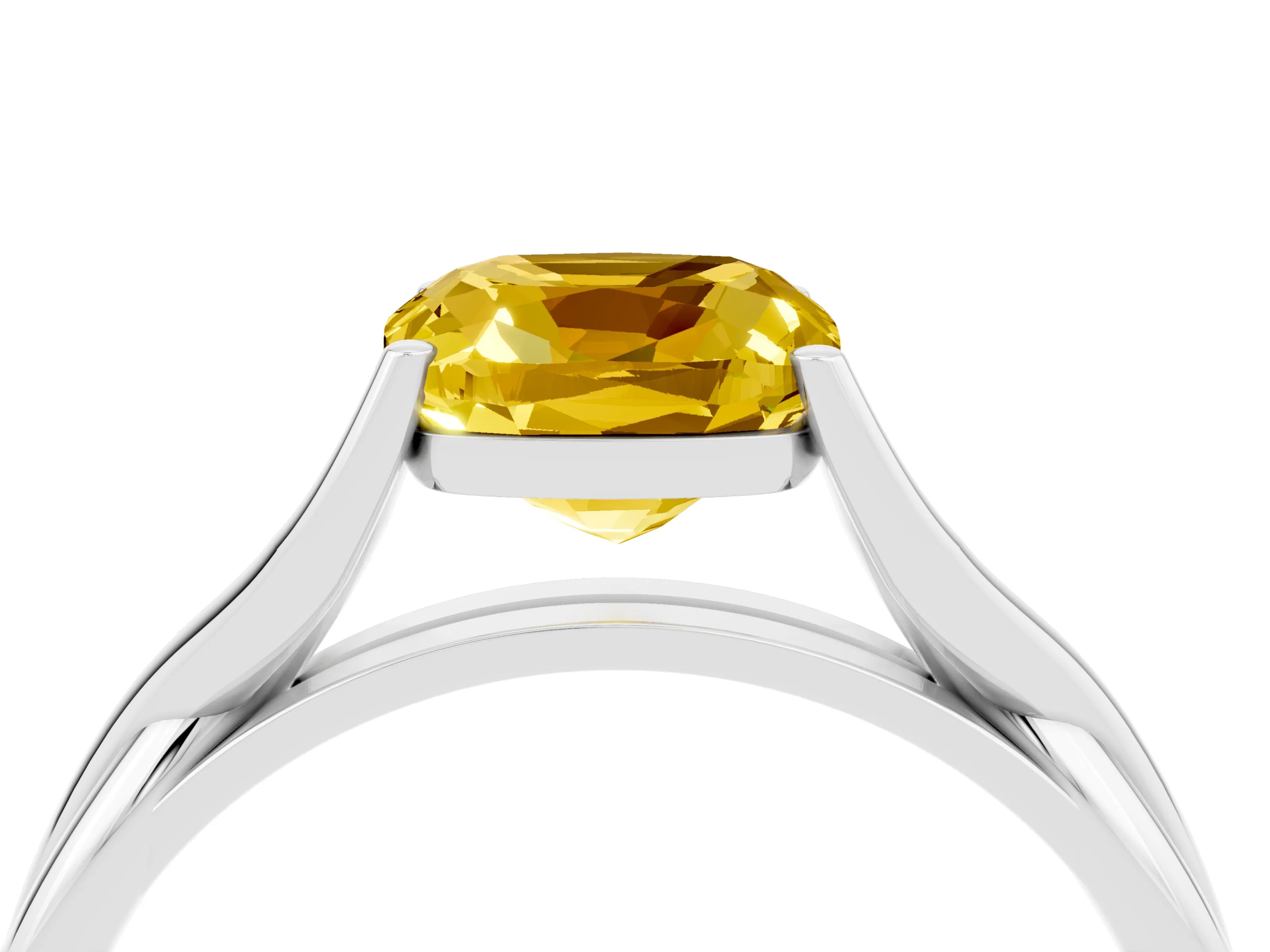 White gold Cushion Cut Yellow Sapphire Solitaire Twist Band Prong Setting Ring_100