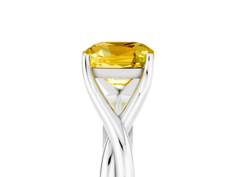 White gold Cushion Cut Yellow Sapphire Solitaire Twist Band Prong Setting Ring_101