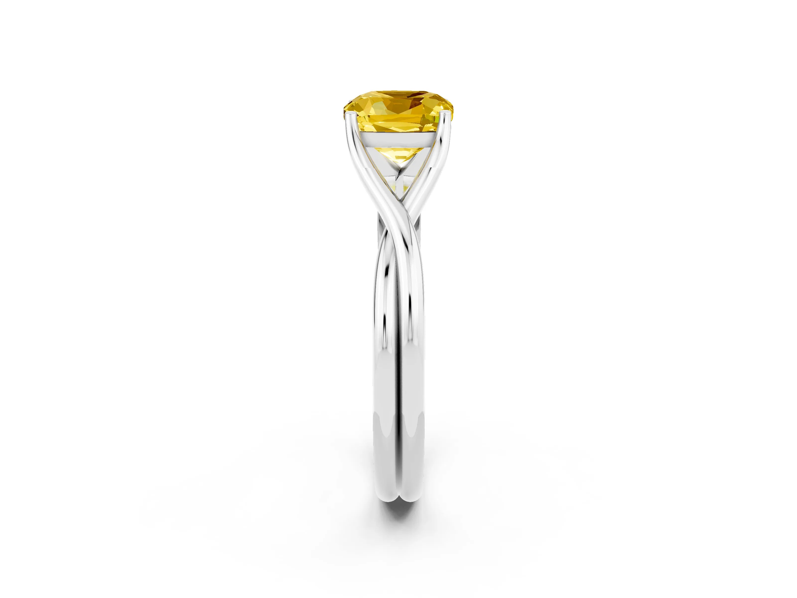 White gold Cushion Cut Yellow Sapphire Solitaire Twist Band Prong Setting Ring_98