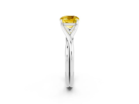 White gold Cushion Cut Yellow Sapphire Solitaire Twist Band Prong Setting Ring_98