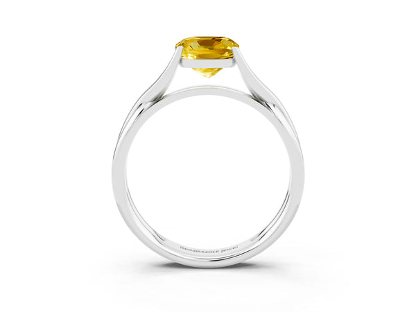 Silver Cushion Cut Yellow Sapphire Solitaire Twist Band Prong Setting Ring