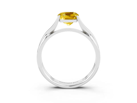 White gold Cushion Cut Yellow Sapphire Solitaire Twist Band Prong Setting Ring_99