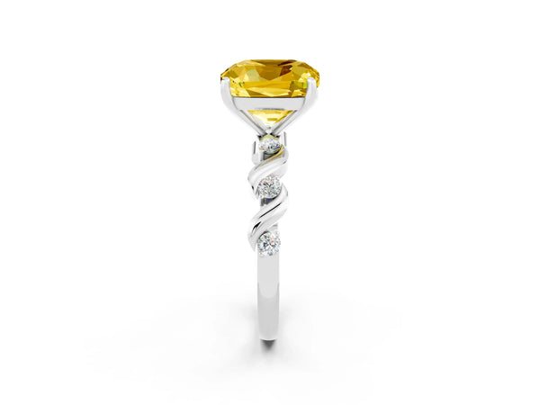 White gold Cushion Cut Yellow Sapphire Solitaire Twisted Band with Round  Accents and Prong Setting