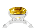 White gold Cushion Cut Yellow Sapphire Solitaire Twisted Band with Round  Accents and Prong Setting_16