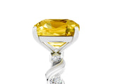 White gold Cushion Cut Yellow Sapphire Solitaire Twisted Band with Round  Accents and Prong Setting_17