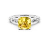 White gold Cushion Cut Yellow Sapphire Solitaire with Side Baguettes and Channel Set Band_24