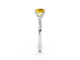 White gold Cushion Cut Yellow Sapphire Solitaire with Side Baguettes and Channel Set Band_26