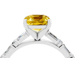 White gold Cushion Cut Yellow Sapphire Solitaire with Side Baguettes and Channel Set Band_28