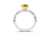 White gold Cushion Cut Yellow Sapphire Solitaire with Side Stones on a Pavé Band and Four-Prong Setting_27