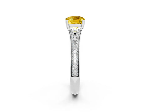 White gold Cushion Cut Yellow Sapphire Split Shank Engagement Ring with Pavé Band_26